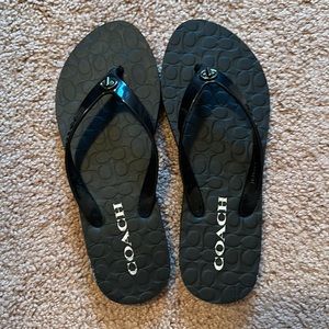 Coach Sandals Womens 6 B Abbigail Debossed Flip Flop Flats Black Rubber Slip On